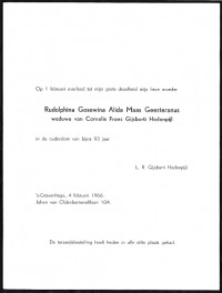 Overlijdensbericht Rudolphina Gosewina Alida MG (1873-1966)